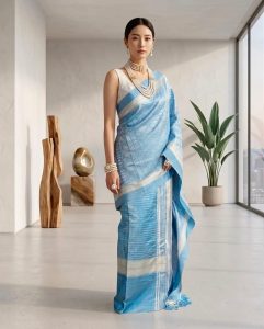 Icing blue handwoven Pinon-Hadi with silver-toned woven details